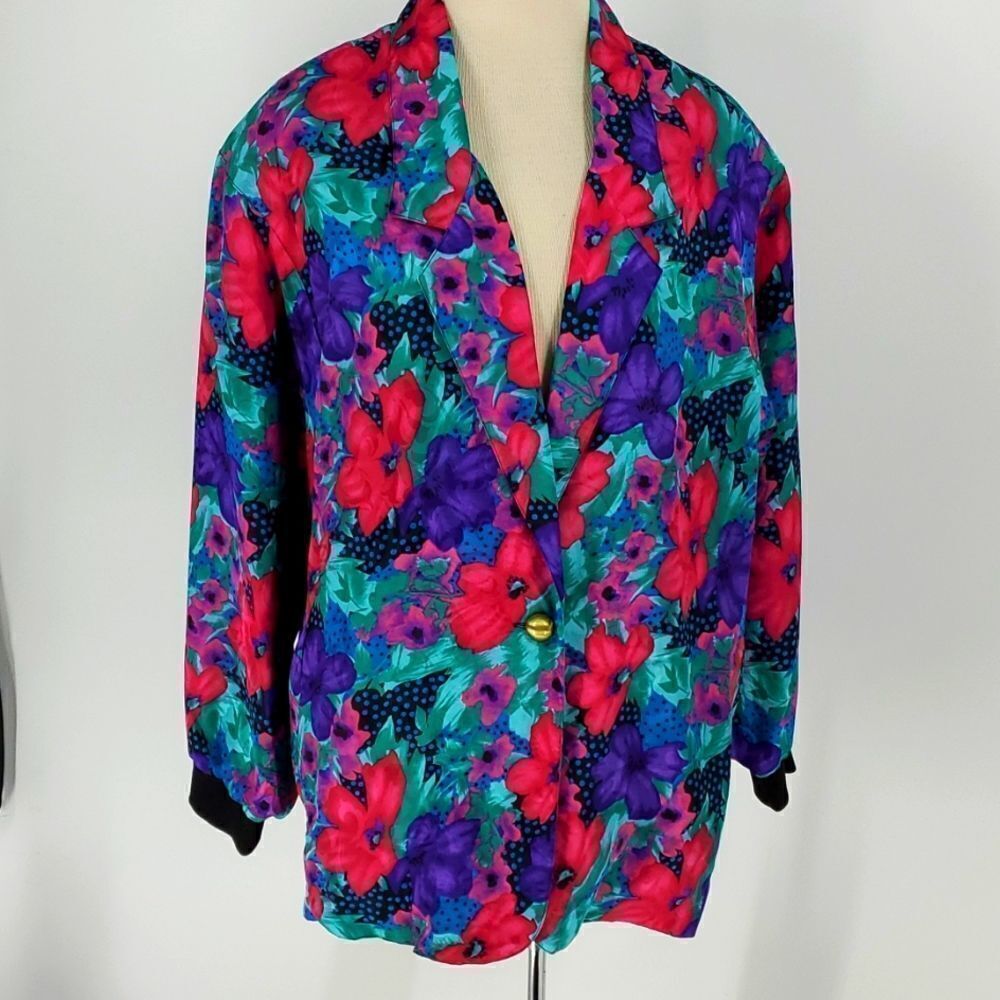 Alia Vintage Floral Blazer Womens Size M Multicolor Retro 90s Bomber Jacket Poly